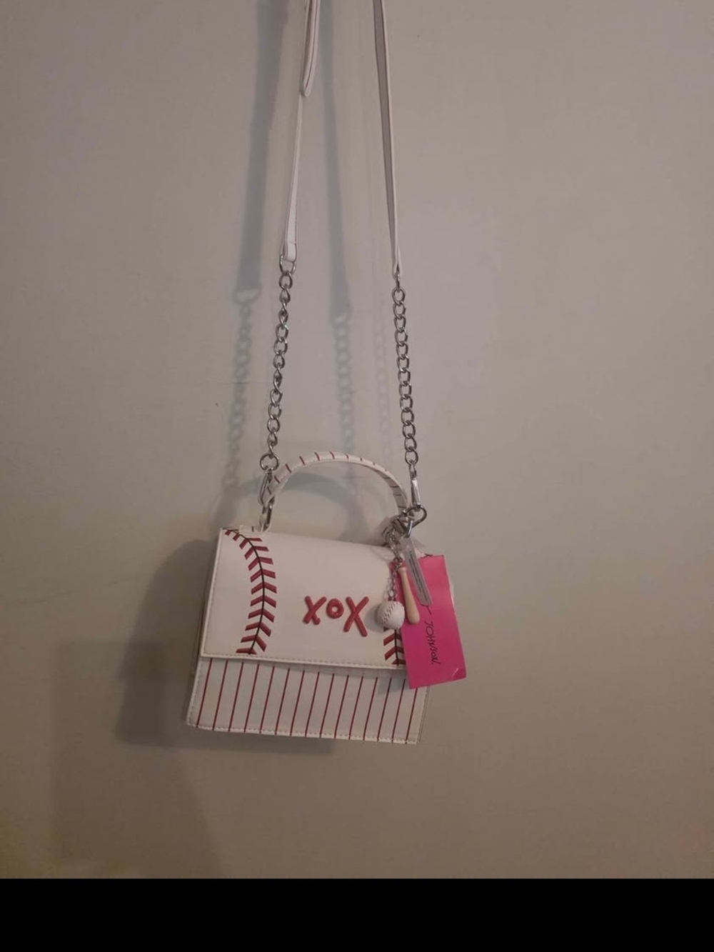 Betsey Johnson White & Red Baseball 'XOX' Mini Crossbody Bag